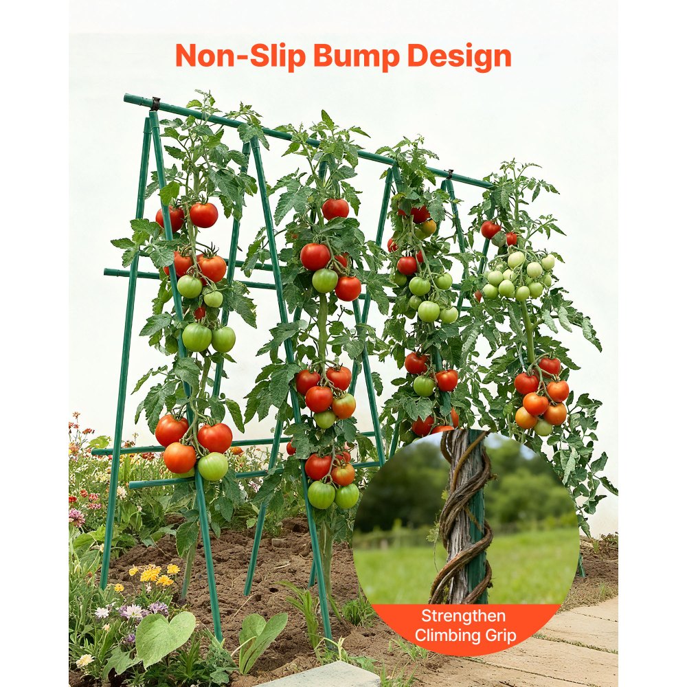 VEVOR Soportes para Plantas, Ø11x1170 mm, Tutores de Metal Recubiertos de Plástico a Tomates, con Extremo Puntiagudo y Topes Antideslizantes para Cultivo de Plantas Trepadoras y Hortalizas, 50 uds
