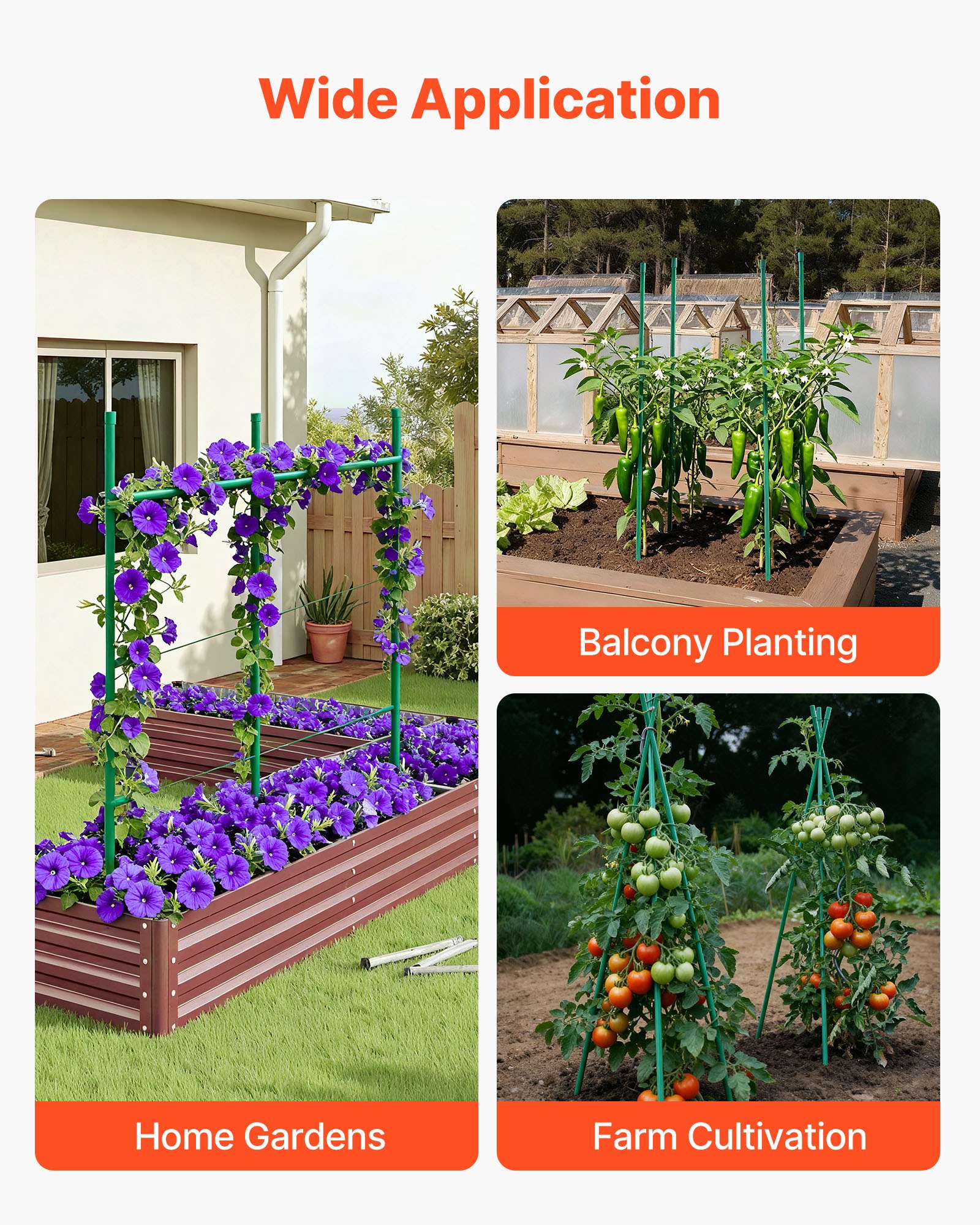 VEVOR Soportes para Plantas, Ø11x1170 mm, Tutores de Metal Recubiertos de Plástico a Tomates, con Extremo Puntiagudo y Topes Antideslizantes para Cultivo de Plantas Trepadoras y Hortalizas, 50 uds