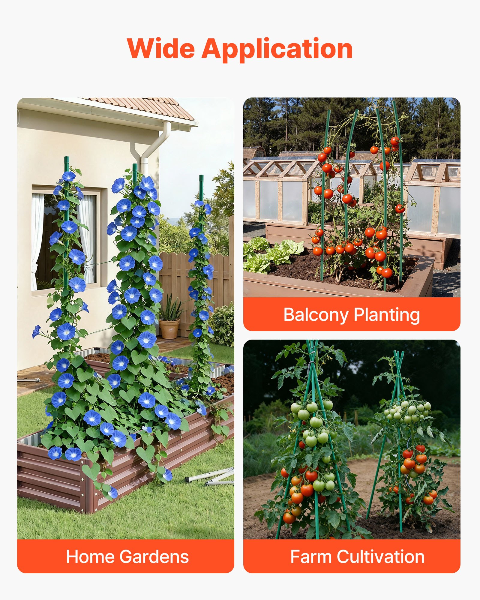 VEVOR Soportes para Plantas, ⌀11x1800 mm, Tutores de Metal Recubiertos de Plástico a Tomates, con Extremo Puntiagudo y Protuberancias Antideslizantes para el Cultivo de Plantas Trepadoras, 50 uds