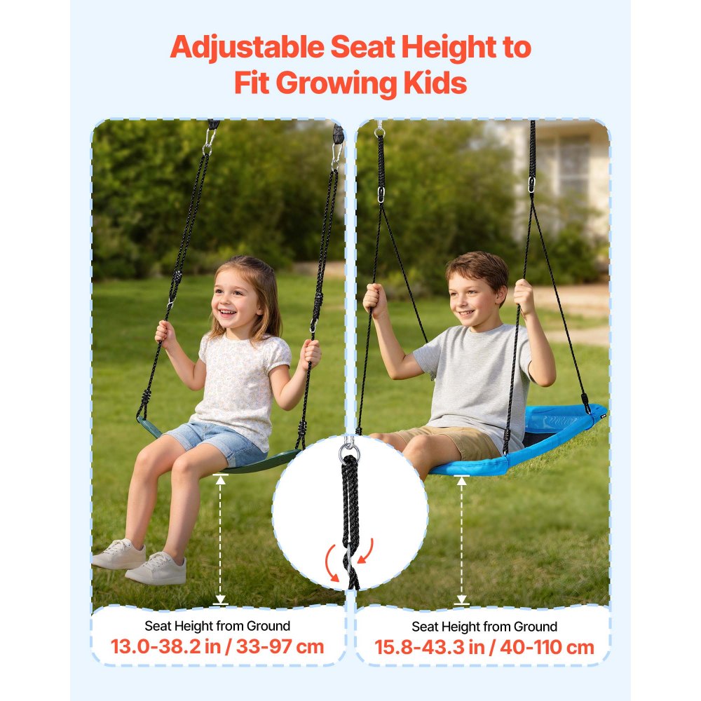 VEVOR Juego de Columpio Infantil Exterior, 184 x 193,5 x 182 cm, Set de Columpio de Jardín, Capacidad de Carga 199,6 kg, con 2 Asientos, Altura Ajustable, Marco de Acero, para Niños Terraza, Verde