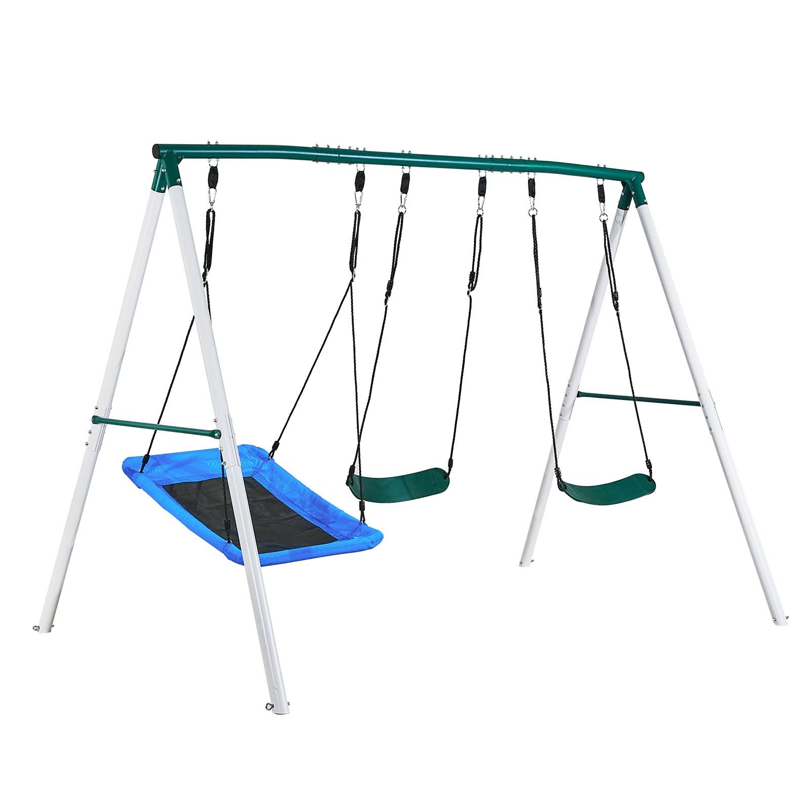 VEVOR Juego de Columpio Infantil Exterior, 184 x 193,5 x 182 cm, Set de Columpio de Jardín, Capacidad de Carga 199,6 kg, con 2 Asientos, Altura Ajustable, Marco de Acero, para Niños Terraza, Verde