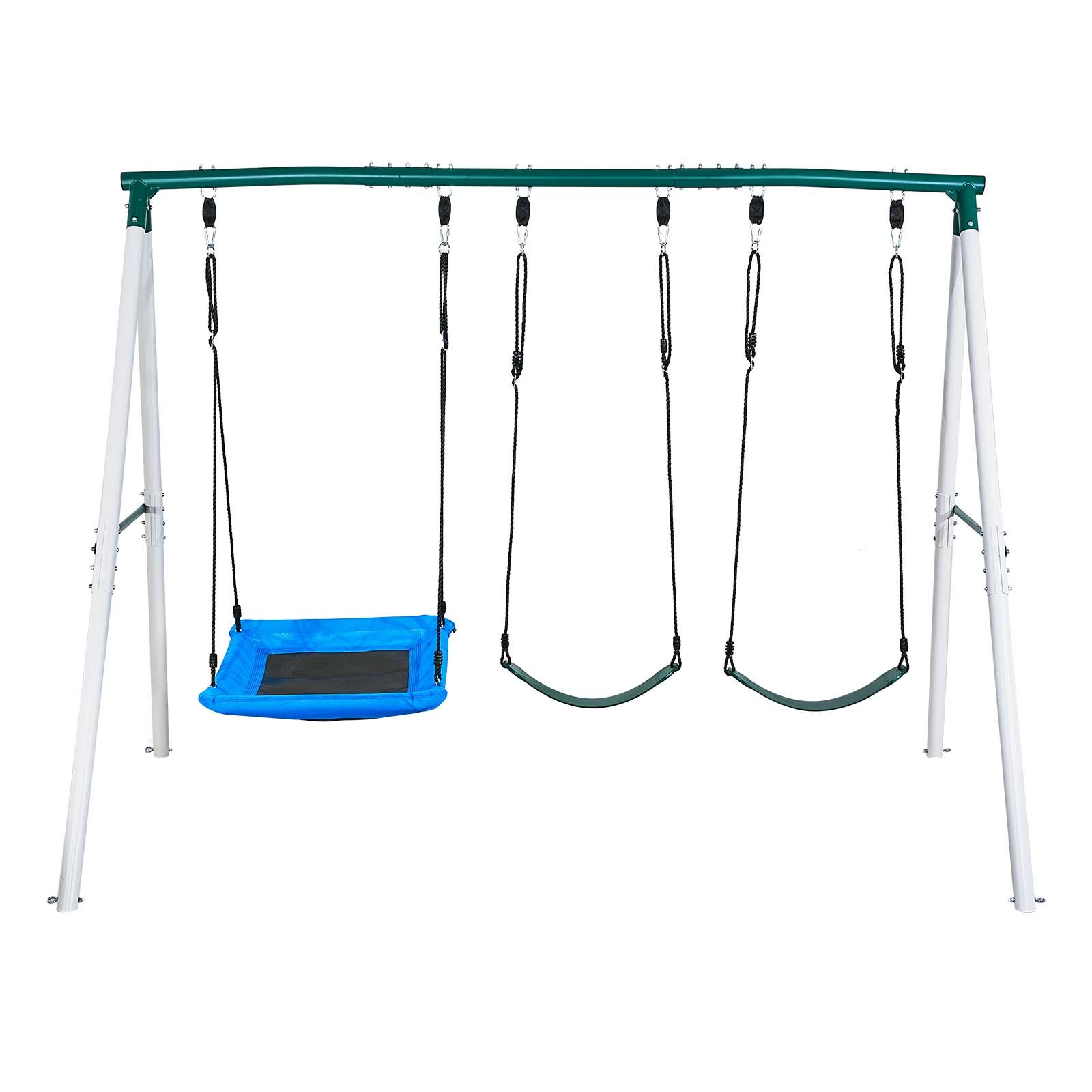 VEVOR Juego de Columpio Infantil Exterior, 184 x 193,5 x 182 cm, Set de Columpio de Jardín, Capacidad de Carga 199,6 kg, con 2 Asientos, Altura Ajustable, Marco de Acero, para Niños Terraza, Verde