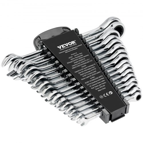 VEVOR 16 PCS Juego de Llaves Combinadas, Juego de Llaves de Trinquete con Estante Organizador, Juego de Llaves Mediano Métricas de 8 mm a 24 mm, para Uso Doméstico, Reparaciones de Automóviles