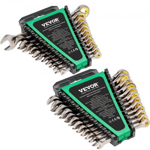 VEVOR 24 PCS Juego de Llaves Combinadas, Juego de Llaves de Trinquete con Estante Organizador, Juego de Llaves Mediano SAE de 1/4" a 7/8" y Métricas de 8 mm a 19 mm para Reparaciones de Automóviles