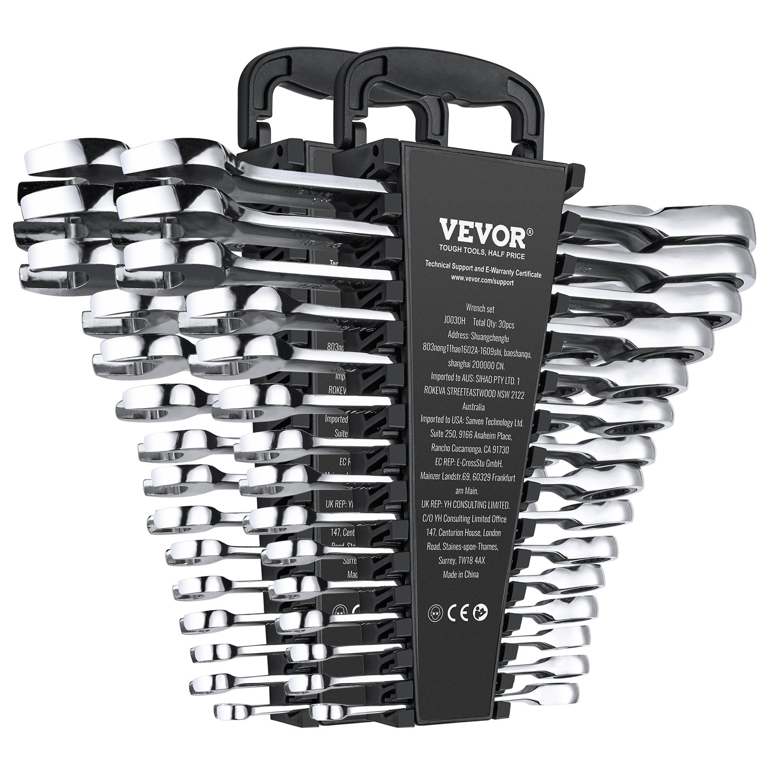 VEVOR 30 PCS Juego de Llaves Combinadas, Juego de Llaves de Trinquete con Estante Organizador, Juego de Llaves Mediano SAE de 1/4" a 1" y Métricas de 8 mm a 24 mm para Reparaciones de Automóviles