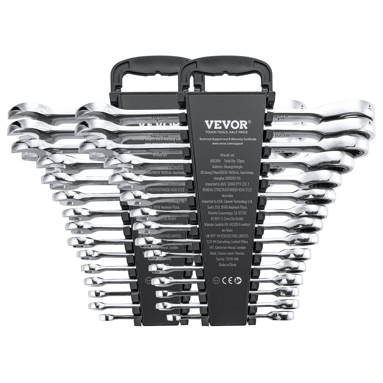 VEVOR 30 PCS Juego de Llaves Combinadas, Juego de Llaves de Trinquete con Estante Organizador, Juego de Llaves Mediano SAE de 1/4" a 1" y Métricas de 8 mm a 24 mm para Reparaciones de Automóviles