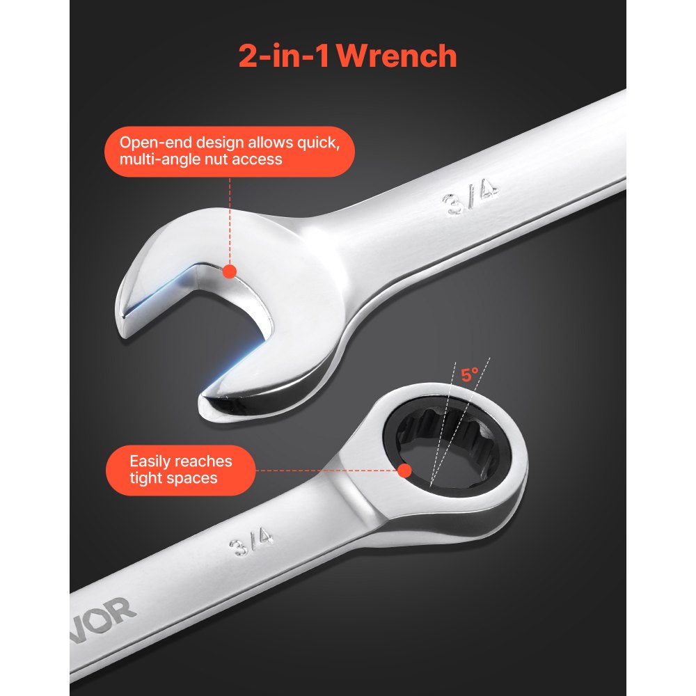 VEVOR Juego de Llaves de Trinquete 26 Unidades, Llaves Combinadas con Carraca, Métrica de 6-19 mm y SAE de 1/4 ''-7/8 '', con Organizador, para Bricolaje Hogar Reparaciones de Automóvil, Plateado