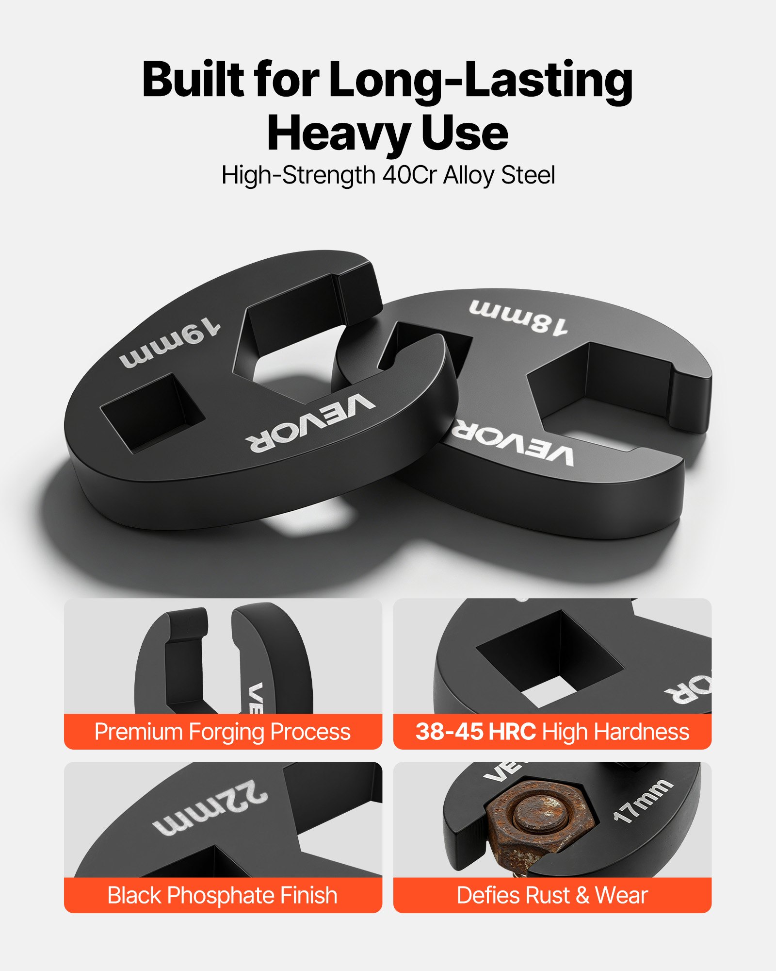 VEVOR Juego de Llaves de Pata de Gallo 21 Pcs Accionamiento de 1/2" y 3/8", Llaves para Tuercas Abocinadas, Medidas Métricas, Estuche de Almacenamiento, Herramientas para Mantenimiento Reparación