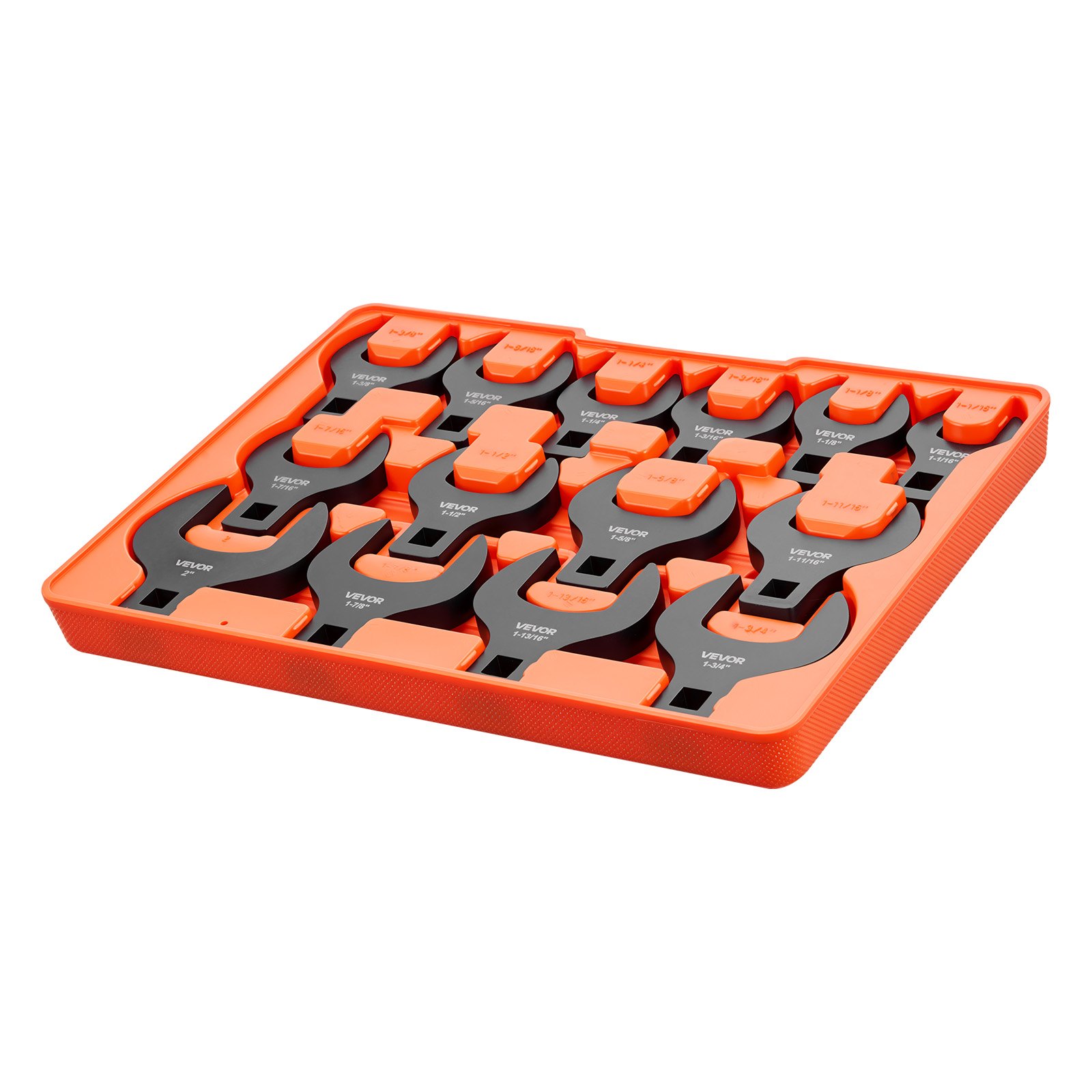 VEVOR Juego de Llaves de Pata de Gallo 14 Pcs Medidas SAE de 1-1/16" a 2", Llaves de Pata de Cuervo de Extremo Abierto, Accionamiento de 1/2", Acero 40Cr, Herramientas para Reparación Mantenimiento