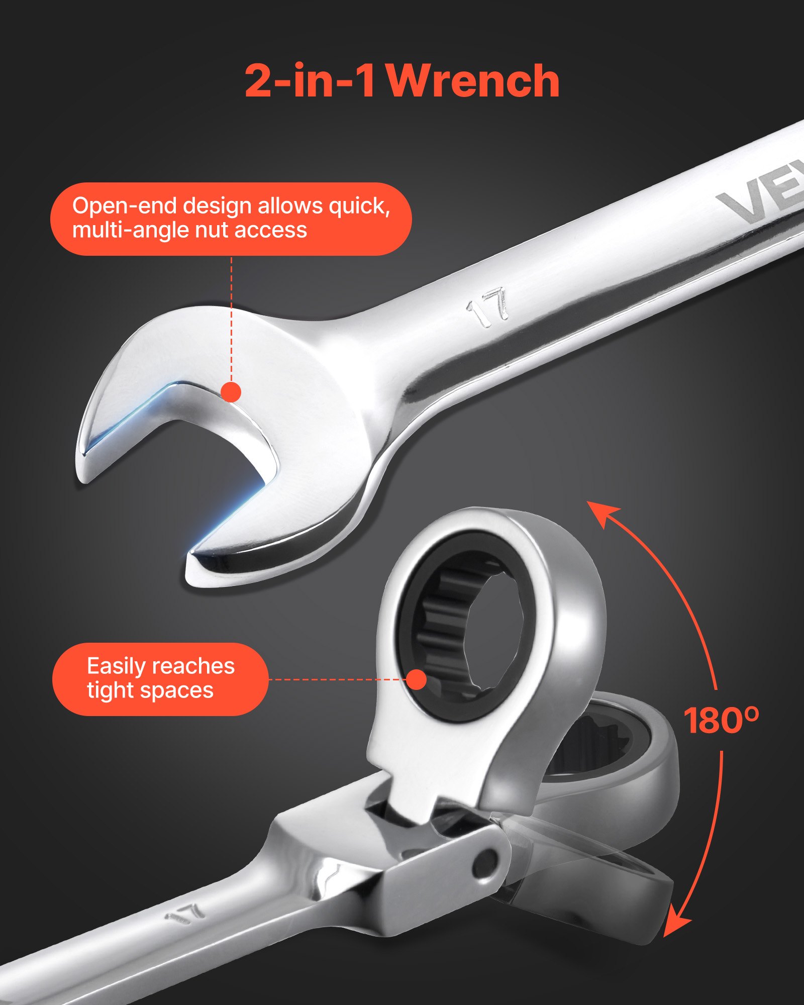 VEVOR Juego de Llaves de Trinquete 30 Unidades, Cabezas Flexibles, Llaves Combinadas con Carraca, Métrica y SAE, con Bolsa de Almacenamiento, para Bricolaje Hogar Reparaciones de Automóvil, Plateado