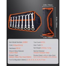 VEVOR 8 PCS Juego de Llaves de Trinquete de Cabeza Flexible Métricas de 8-17 mm