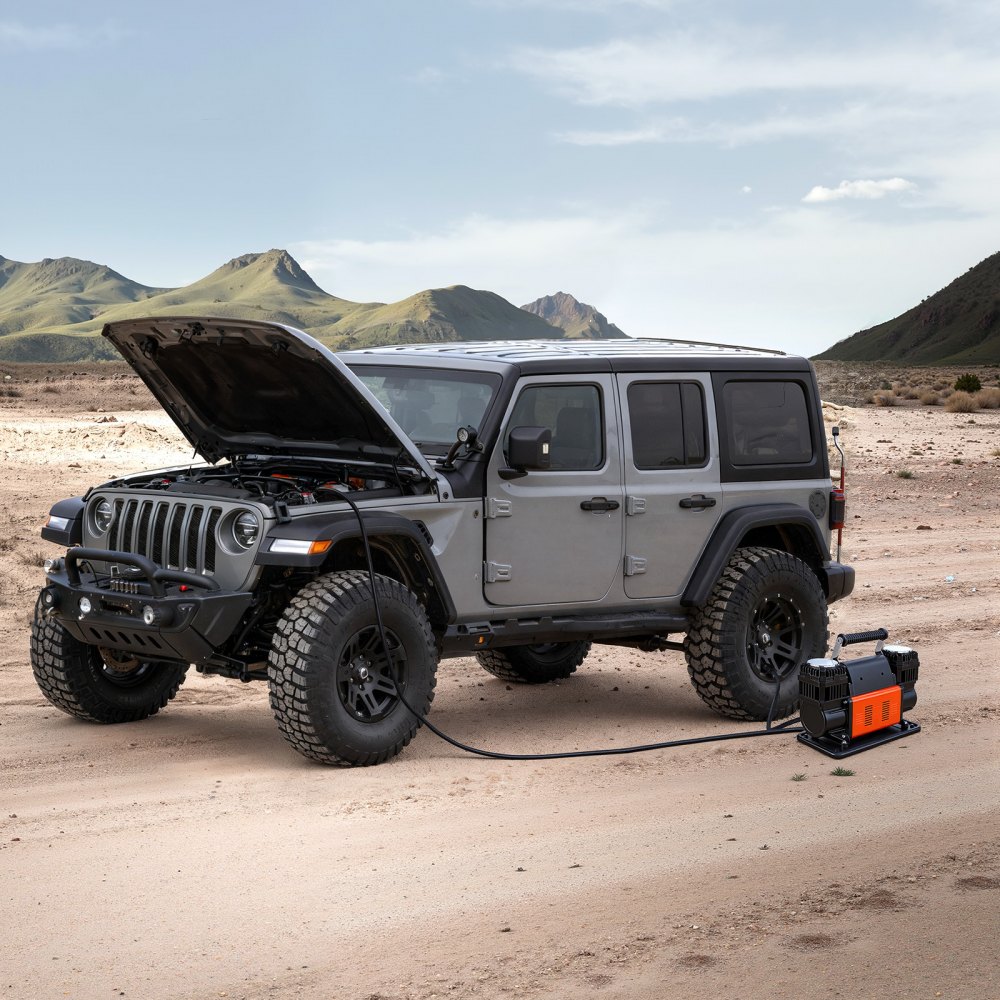 VEVOR Compresor de Aire de Doble Cilindro para Trabajo Pesado, Inflador de Neumáticos Portátil 300 L/min, con Manómetro Digital y Adaptadores a Camiones, SUV y Autocaravanas, 365 x 150 x 227 mm