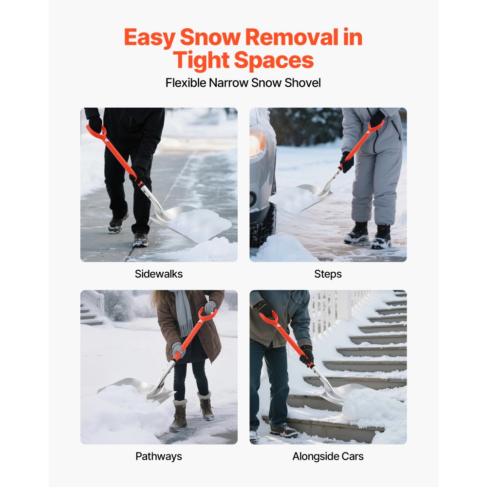 VEVOR Pala de Nieve de Aleación de Aluminio, Pala Quitanieves Ancho de 35 cm, Mango de Fibra de Vidrio con Empuñadura en D, Portátil y Ligera, para Quitar Nieve de Jardín, Coche, Entrada de Vehículos
