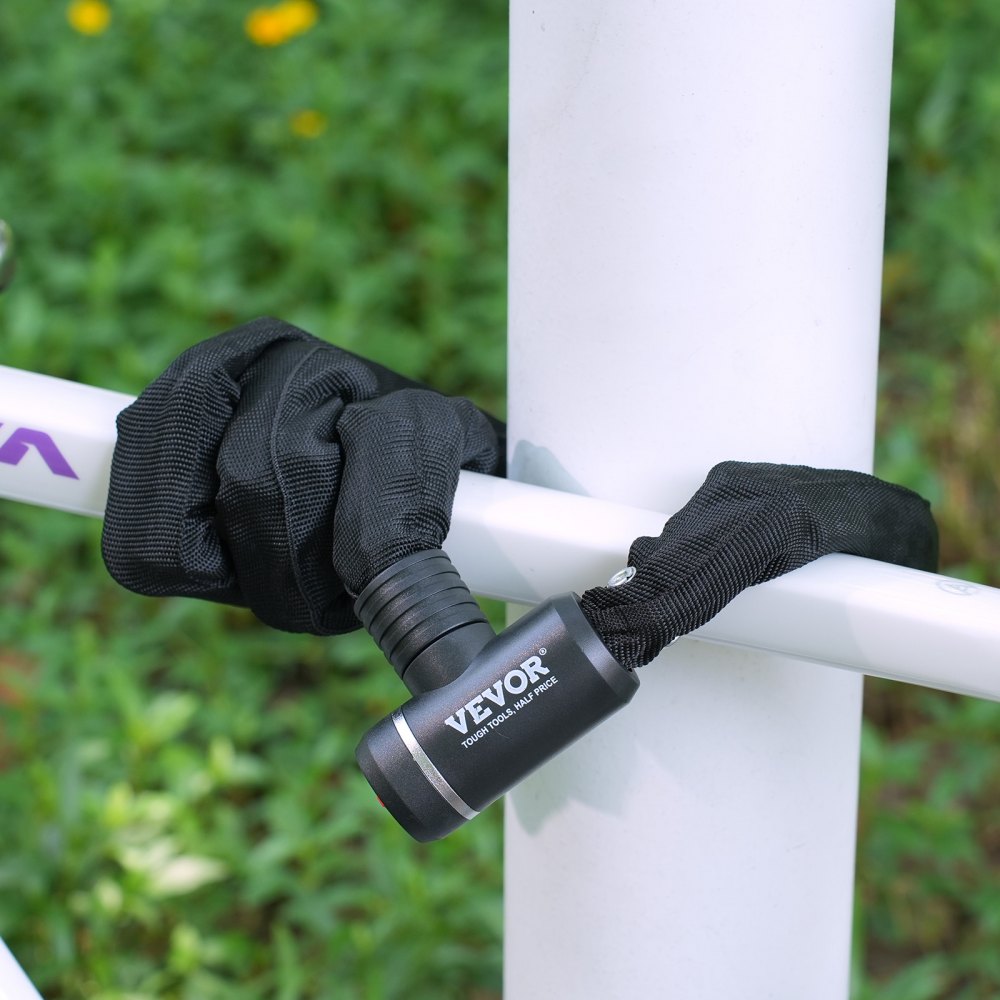 VEVOR Candado de Cadena Integrado para Bicicleta de φ10 x 1200 mm con 3 Llaves, Candado de Cadena Resistente Antirrobo de Seguridad para Bicicletas, Motocicletas, Scooters, Puertas, Vallas, Portones