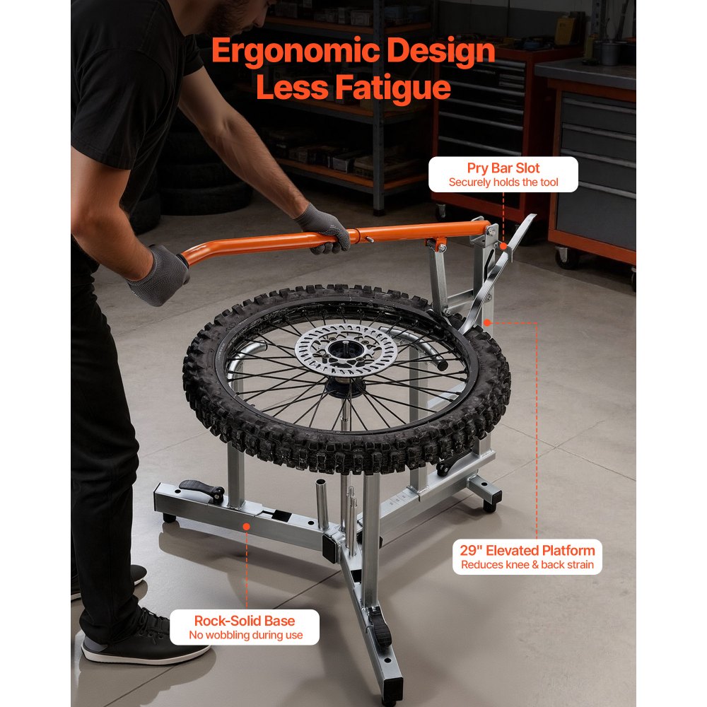 VEVOR Desmontadora de Neumáticos para Motos de Cross, Compatible con Ruedas de 406-533 mm, Ejes de 15/17/20/25 mm, Cambiador de Neumáticos de Motocross con Destalonador, Palancas, Fundas Protectoras