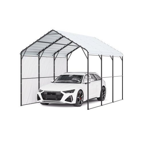 VEVOR Cochera de Metal Resistente de 3 x 4,5 x 3,15 m para Exterior con Estructura y Techo de Acero Galvanizado, Carpa para Coche con Paredes Laterales Extraíbles para Camionetas, Barcos, Automóviles