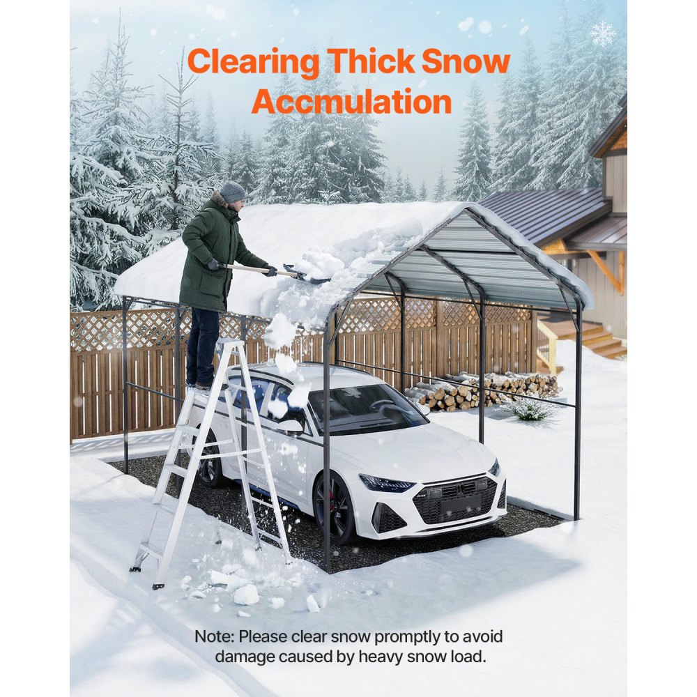 VEVOR Cochera de Metal Resistente de 3 x 4,5 x 3,15 m para Exterior con Estructura y Techo de Acero Galvanizado, Carpa para Coche con Paredes Laterales Extraíbles para Camionetas, Barcos, Automóviles