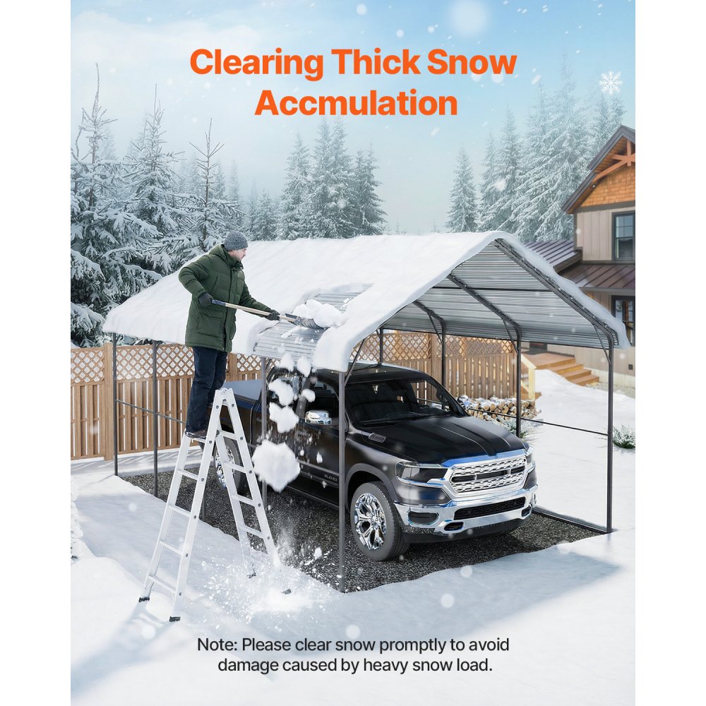VEVOR Cochera de Metal Resistente de 3,6 x 6 x 3,15 m para Exterior con Estructura y Techo de Acero Galvanizado, Carpa para Coche con Paredes Laterales Extraíbles para Camionetas, Barcos, Automóviles