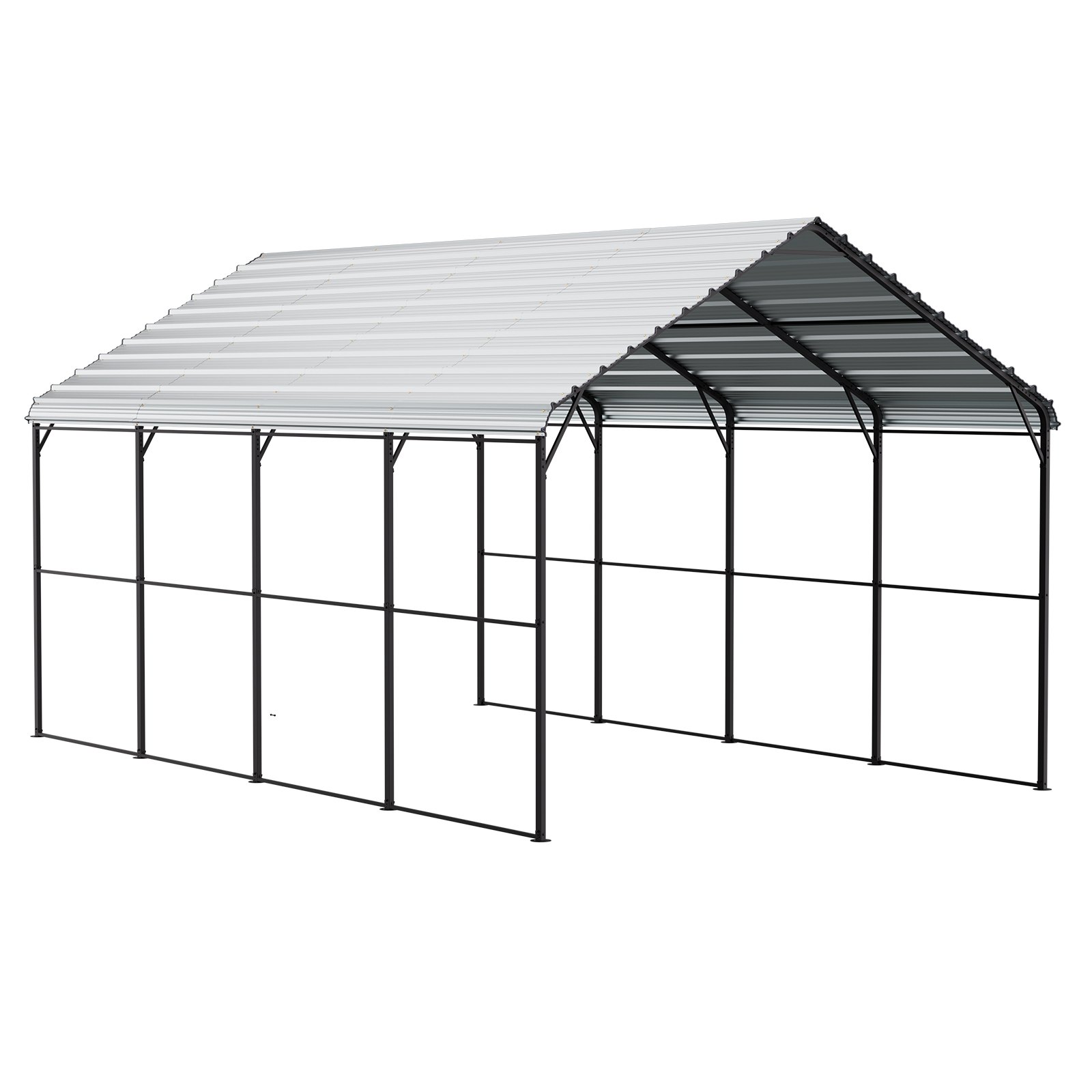 VEVOR Cochera de Metal Resistente de 3,6 x 6 x 3,15 m para Exterior con Estructura y Techo de Acero Galvanizado, Carpa para Coche con Paredes Laterales Extraíbles para Camionetas, Barcos, Automóviles