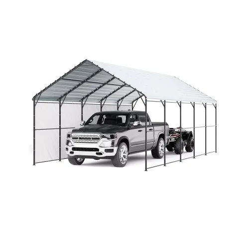 VEVOR Cochera de Metal Resistente de 4 x 8 x 3,15 m para Exterior con Estructura y Techo de Acero Galvanizado, Carpa para Coche con Paredes Laterales Extraíbles para Camionetas, Barcos, Automóviles