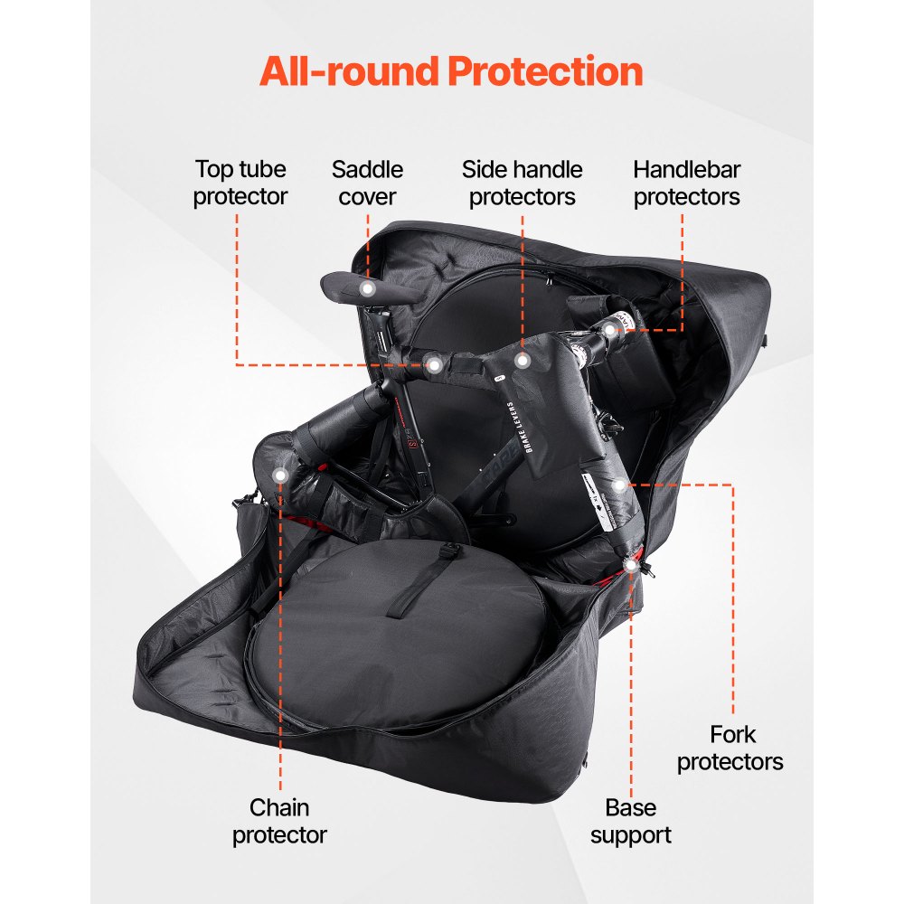 VEVOR Bolsa de Transporte para Bicicleta Distancia entre Ejes de 94-106 cm 600D, Bolsa para Llevar Bicicleta con Candado TSA y Doble Cremallera, para Viajes en Avión, Exteriores, Coche, Tren, Negro