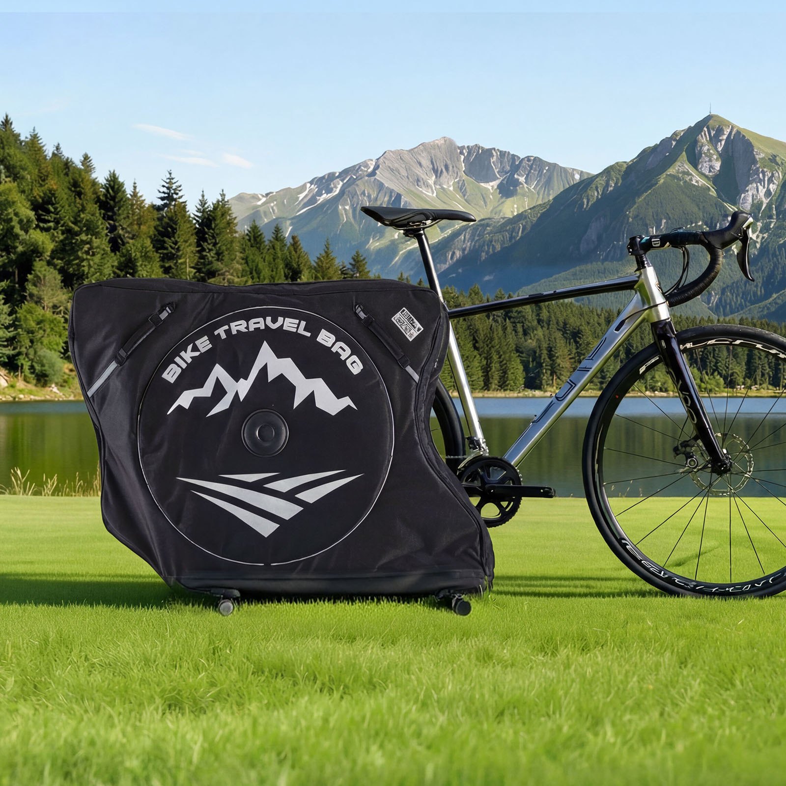 VEVOR Bolsa de Transporte para Bicicleta Distancia entre Ejes de 94-106 cm 600D, Bolsa para Llevar Bicicleta con Candado TSA y Doble Cremallera, para Viajes en Avión, Exteriores, Coche, Tren, Negro