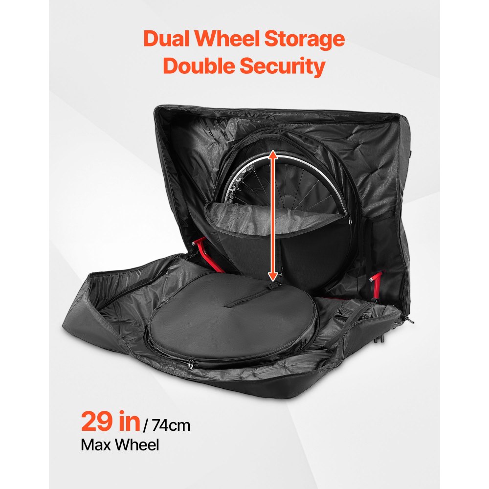 VEVOR Bolsa de Transporte para Bicicleta 600D Distancia Máxima entre Ejes de 106 cm, Bolsa para Llevar Bicicleta con Candado TSA y Doble Cremallera, para Viajes en Avión, Exterior, Coche, Tren, Negro