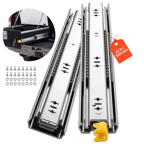 VEVOR Guías para Cajones 55 cm 113,4 kg Correderas para Cajones con Bloqueo, con Extensión Completa de 3 Secciones, Rodamientos de Bolas, 1 Par, Tornillos y Tuercas para Armarios, Cocinas y Caravanas