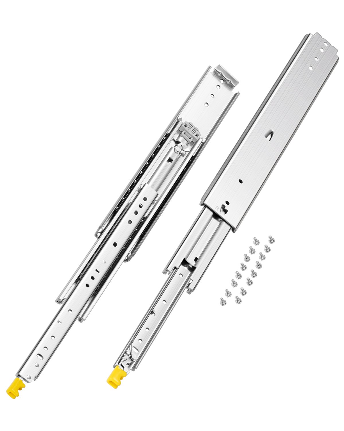 VEVOR 1 Par de Correderas Dobles para Cajones de Extensión Completa, Carga de 226,8 kg, Rodamiento de Bolas con Riel Deslizante para Cajones de Montaje Lateral con Bloqueo, 540 x 76 x 19,5 mm