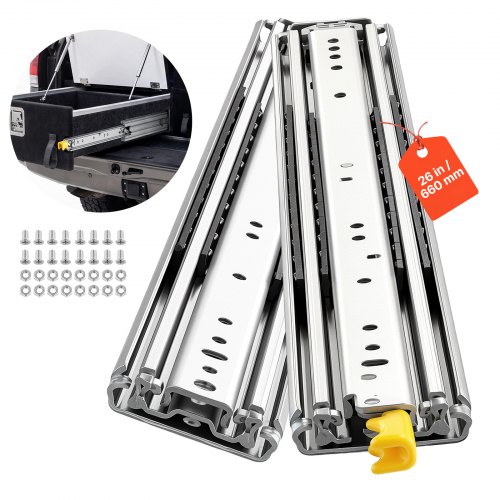 VEVOR Guías para Cajones 66 cm 226,8 kg Correderas para Cajones con Bloqueo, con Extensión Completa, Rodamientos de Bolas, Montaje Lateral, 1 Par, Tornillos y Tuercas para Armarios, Cocinas, Caravanas