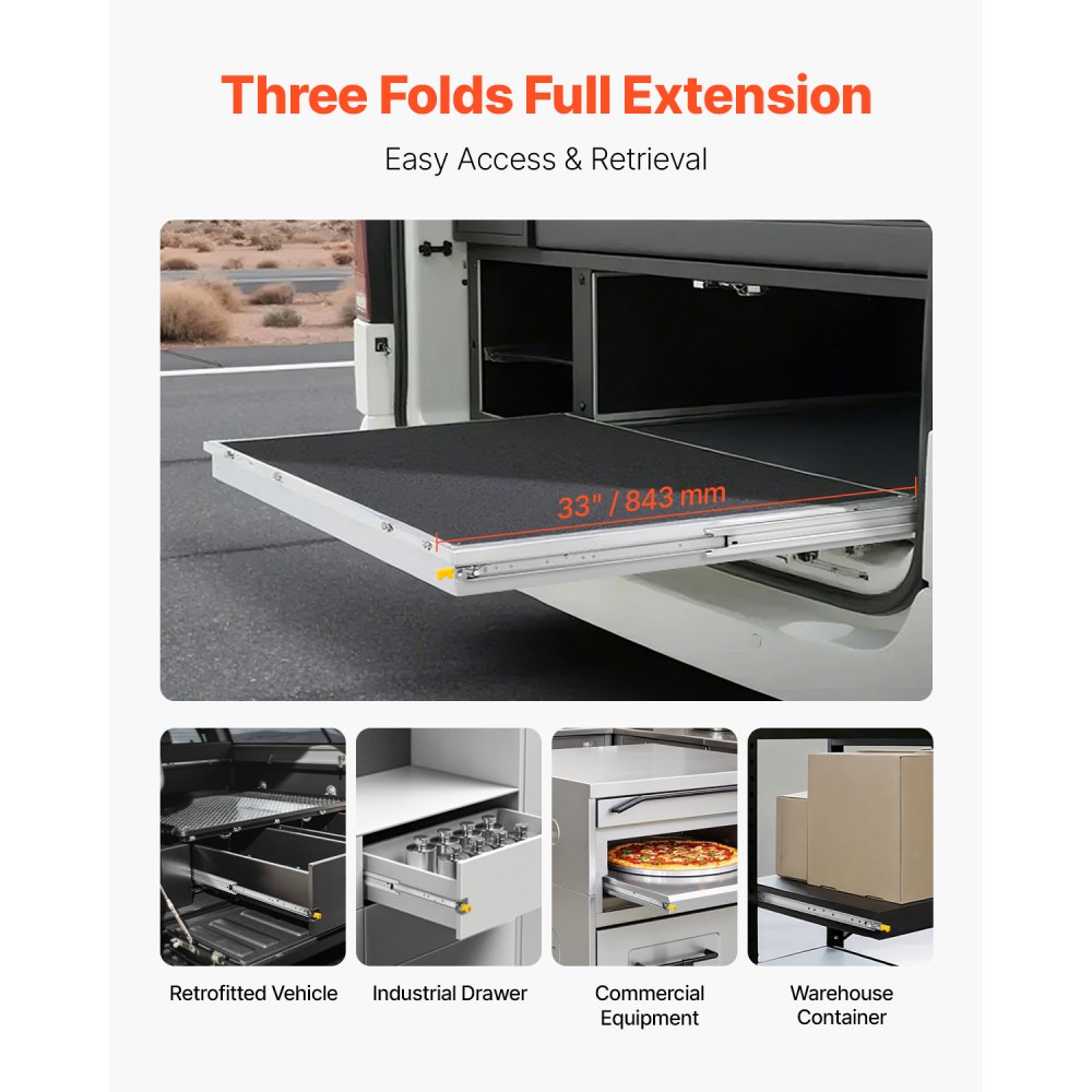 VEVOR 1 pair of full-extension drawer slides, 812 mm, 226.8 kg load capacity, drawer guides, ball bearings with locking mechanism, side-mounted telescopic slides for shelves, cabinets, industrial drawers