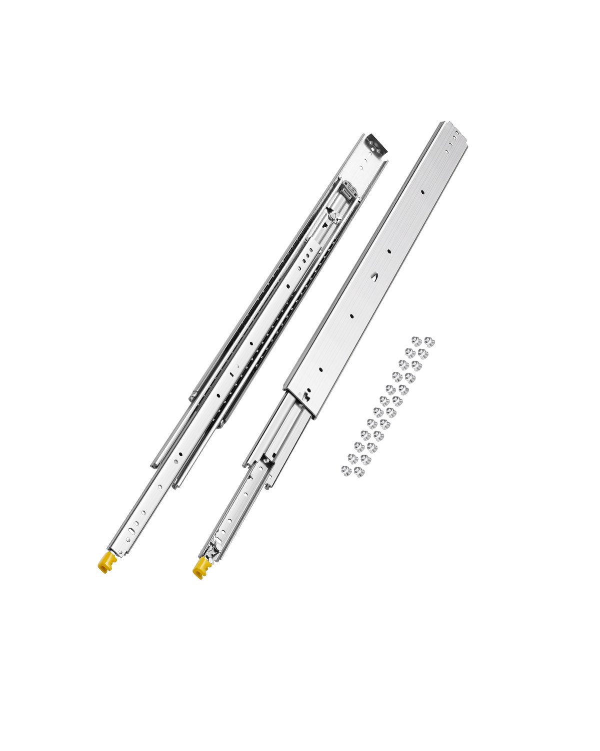 VEVOR 1 Par de Correderas Dobles para Cajones de Extensión Completa, Carga de 226,8 kg, Rodamiento de Bolas con Riel Deslizante para Cajones de Montaje Lateral con Bloqueo, 945 x 76 x 19,5 mm