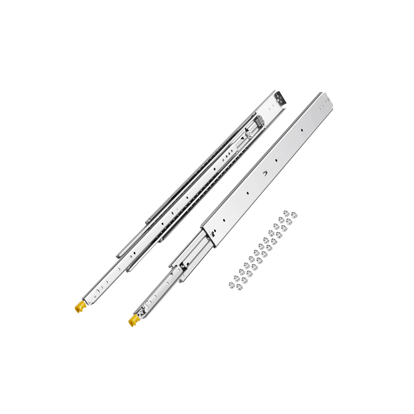 VEVOR 1 Par de Correderas Dobles para Cajones de Extensión Completa, Carga de 226,8 kg, Rodamiento de Bolas con Riel Deslizante para Cajones de Montaje Lateral con Bloqueo, 945 x 76 x 19,5 mm