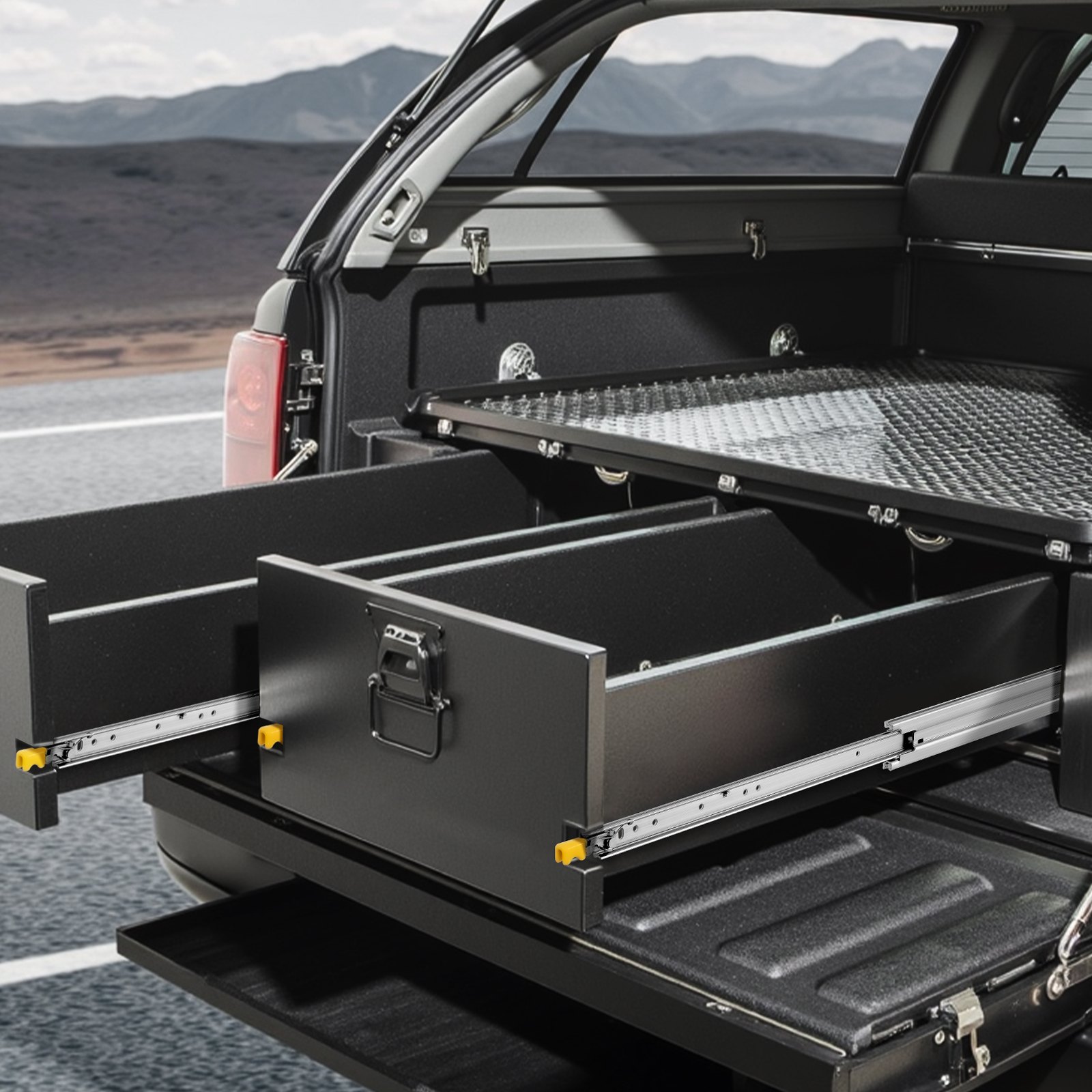 VEVOR 1 Par de Correderas Dobles para Cajones de Extensión Completa, Carga de 226,8 kg, Rodamiento de Bolas con Riel Deslizante para Cajones de Montaje Lateral con Bloqueo, 1047 x 76 x 19,5 mm