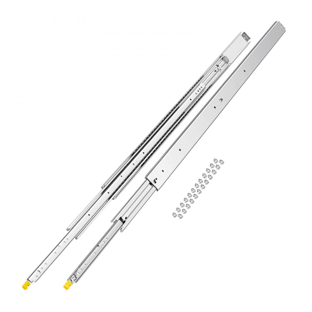 VEVOR 1 Par de Correderas Dobles para Cajones de Extensión Completa, Carga de 226,8 kg, Rodamiento de Bolas con Riel Deslizante para Cajones de Montaje Lateral con Bloqueo, 1555 x 76 x 19,5 mm
