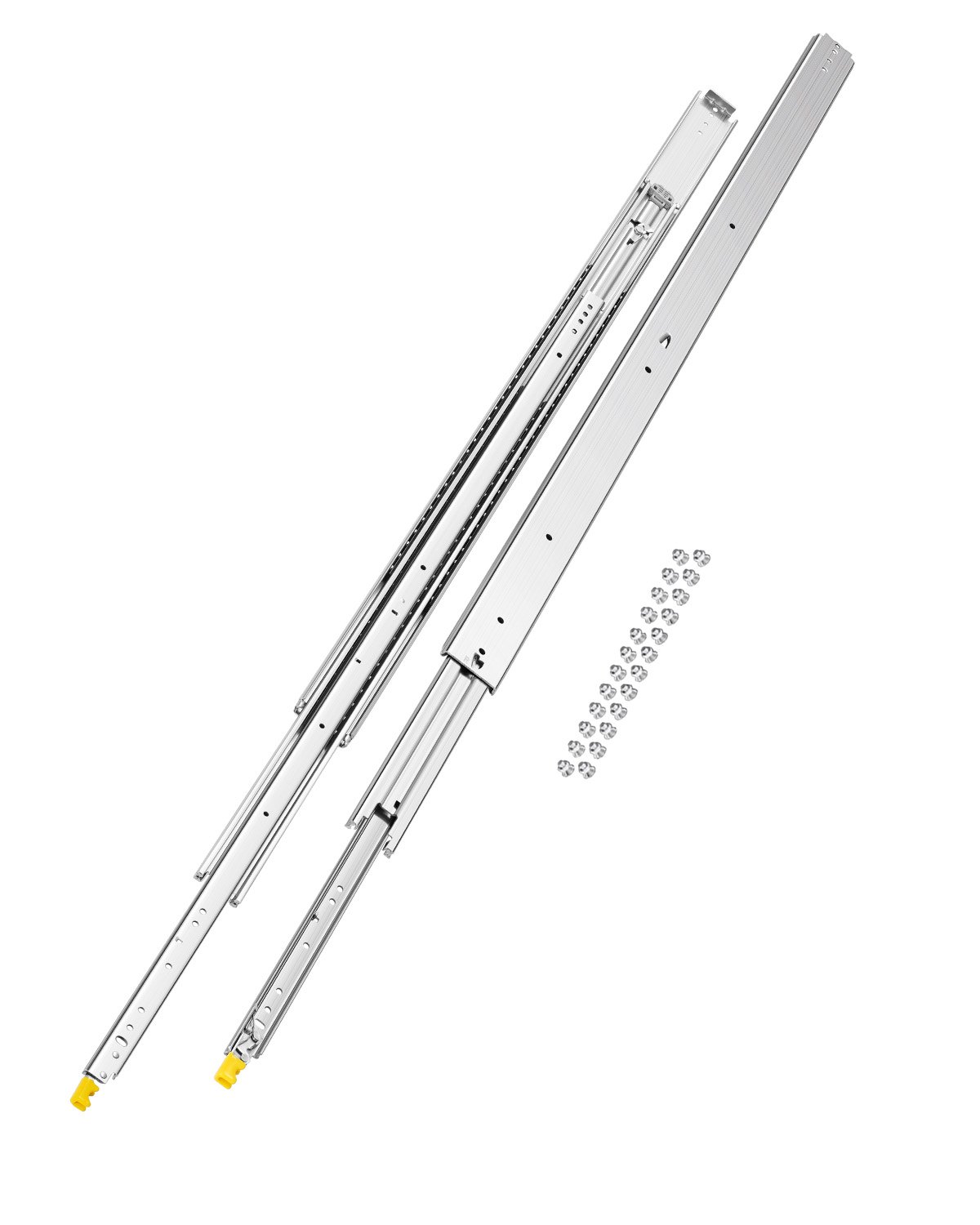 VEVOR 1 Par de Correderas Dobles para Cajones de Extensión Completa, Carga de 226,8 kg, Rodamiento de Bolas con Riel Deslizante para Cajones de Montaje Lateral con Bloqueo, 1555 x 76 x 19,5 mm