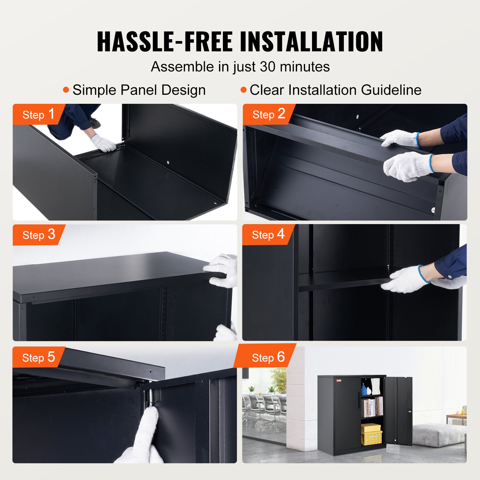 VEVOR Gabinete de metal con 2 puertas magnéticas y 4 estantes ajustables, capacidad de 200 libras por estante, gabinete de almacenamiento de acero con cerradura 42 pulgadas con 3 llaves, para garaje