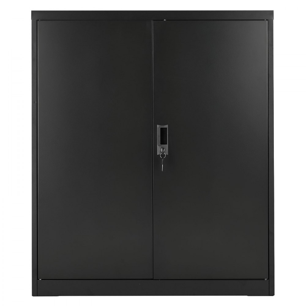 VEVOR Armario de Almacenamiento Metálico de 3 Niveles para Garaje, con Estantes Ajustables, 2 Puertas Magnéticas y 2 Llaves, Apto para Despensa, Almacén y Sótano, Color Negro, 90 x 45 x 106 cm