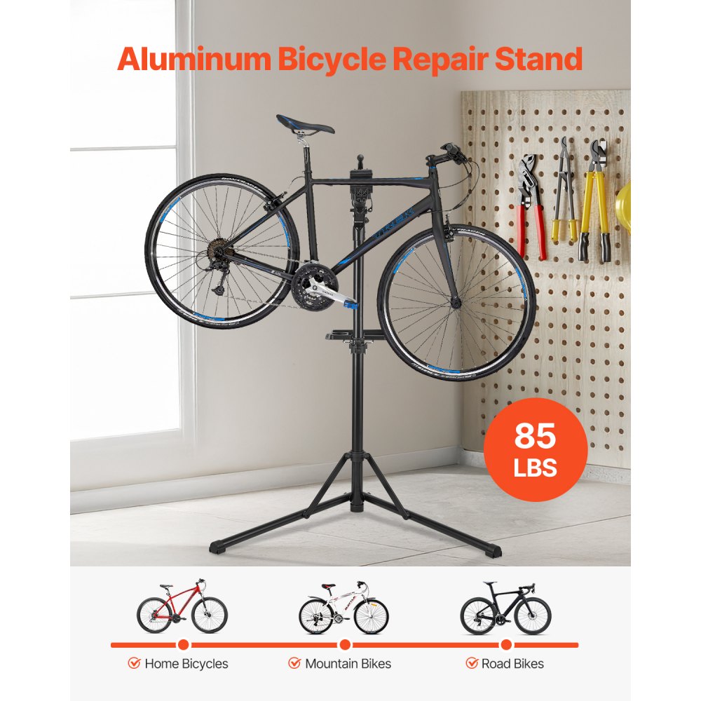 VEVOR Soporte Resistente de Reparación de Bicicletas de 39 kg con Altura Ajustable 103 a 162 cm y Bandeja Magnética para Herramientas, para Bicicletas de Montaña y Carretera, 1100 x 760 x 1695 mm