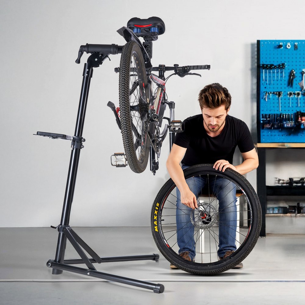 VEVOR Soporte Resistente de Reparación de Bicicletas de 39 kg con Altura Ajustable 103 a 162 cm y Bandeja Magnética para Herramientas, para Bicicletas de Montaña y Carretera, 1100 x 760 x 1695 mm