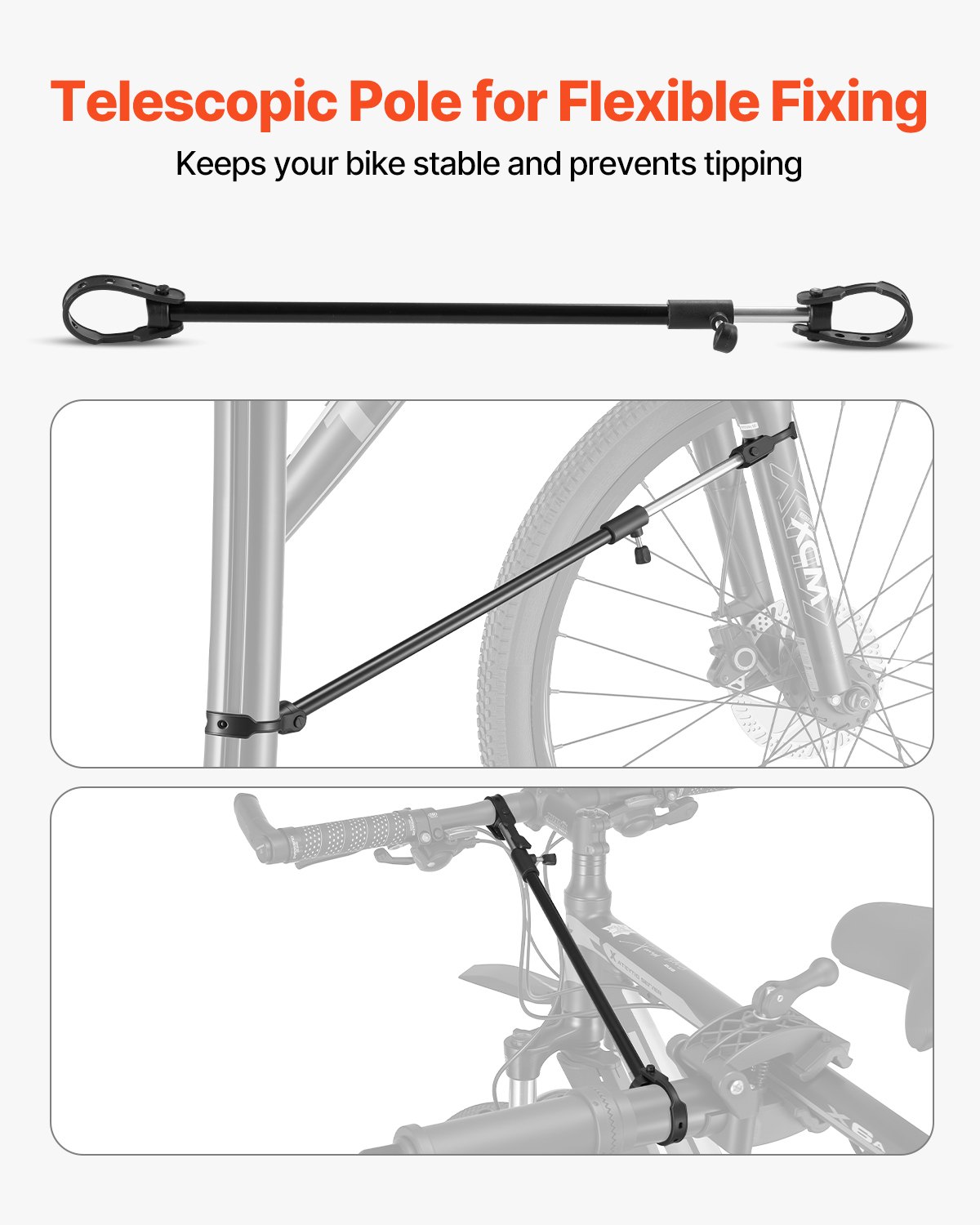 VEVOR Soporte Resistente de Reparación de Bicicletas de 39 kg con Altura Ajustable 103 a 162 cm y Bandeja Magnética para Herramientas, para Bicicletas de Montaña y Carretera, 1100 x 760 x 1695 mm