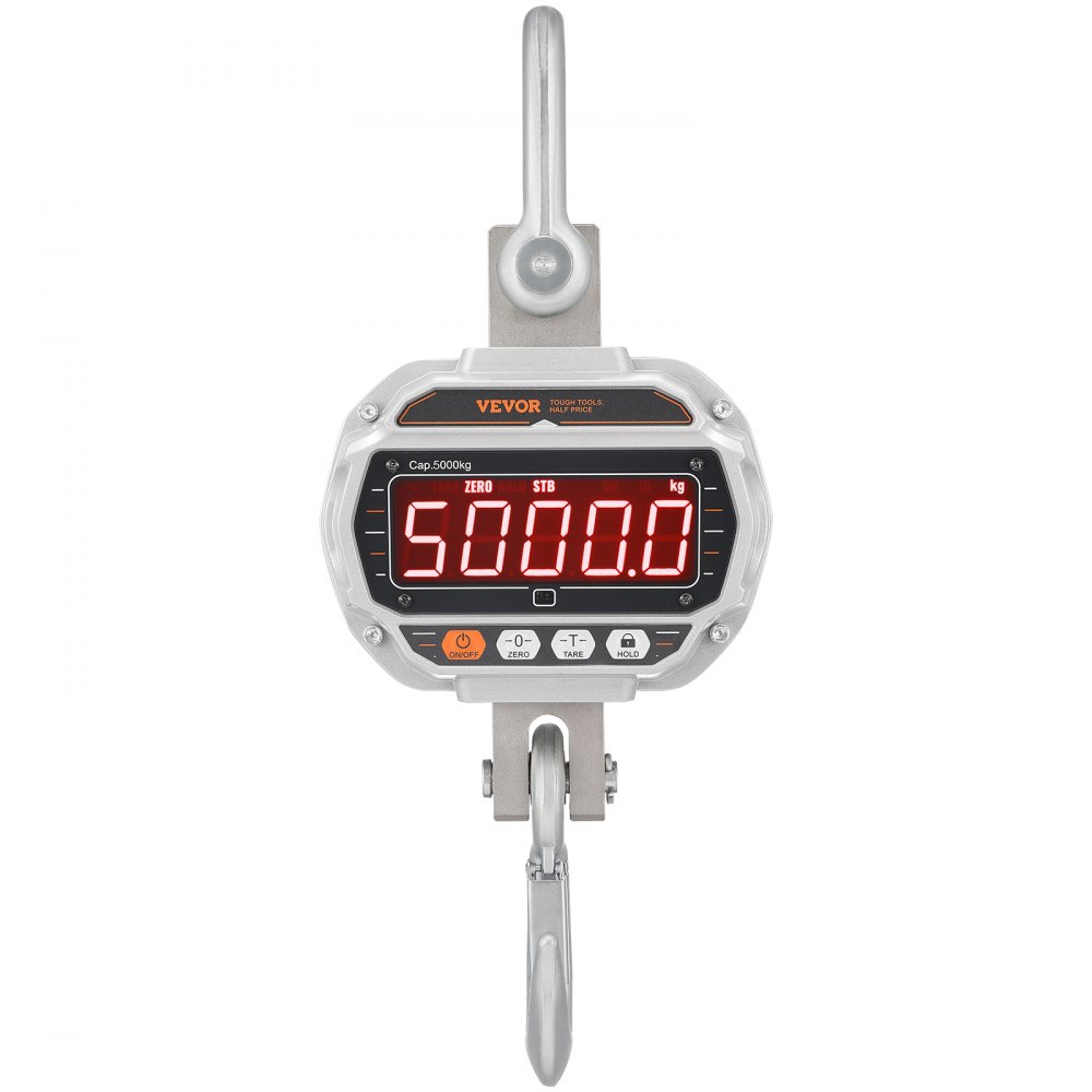 VEVOR Báscula Colgante Industrial 5000 kg Báscula de Grúa Digital con Control Remoto Carcasa de Aluminio Fundido, Pantalla LED de Alta Precisión para Granja, Caza, Pesca, Garaje al Aire Libre, Plata