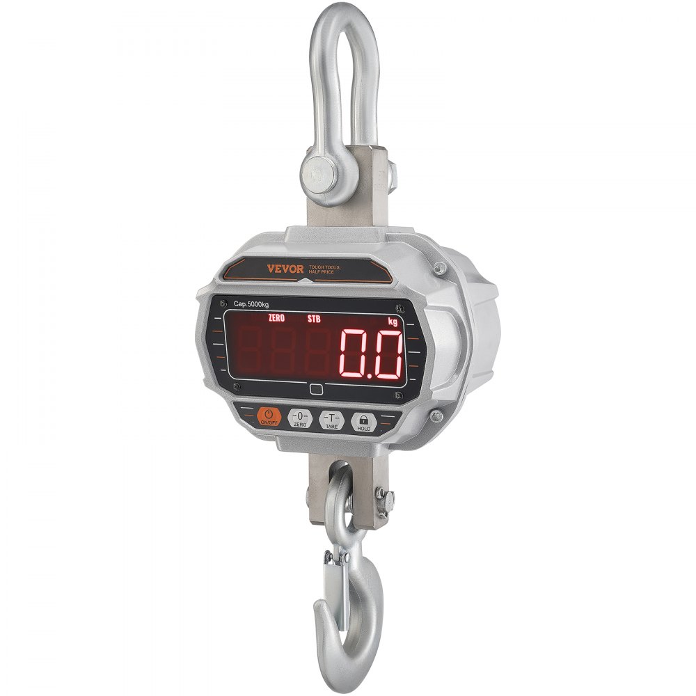 VEVOR Báscula Colgante Industrial 5000 kg Báscula de Grúa Digital con Control Remoto Carcasa de Aluminio Fundido, Pantalla LED de Alta Precisión para Granja, Caza, Pesca, Garaje al Aire Libre, Plata