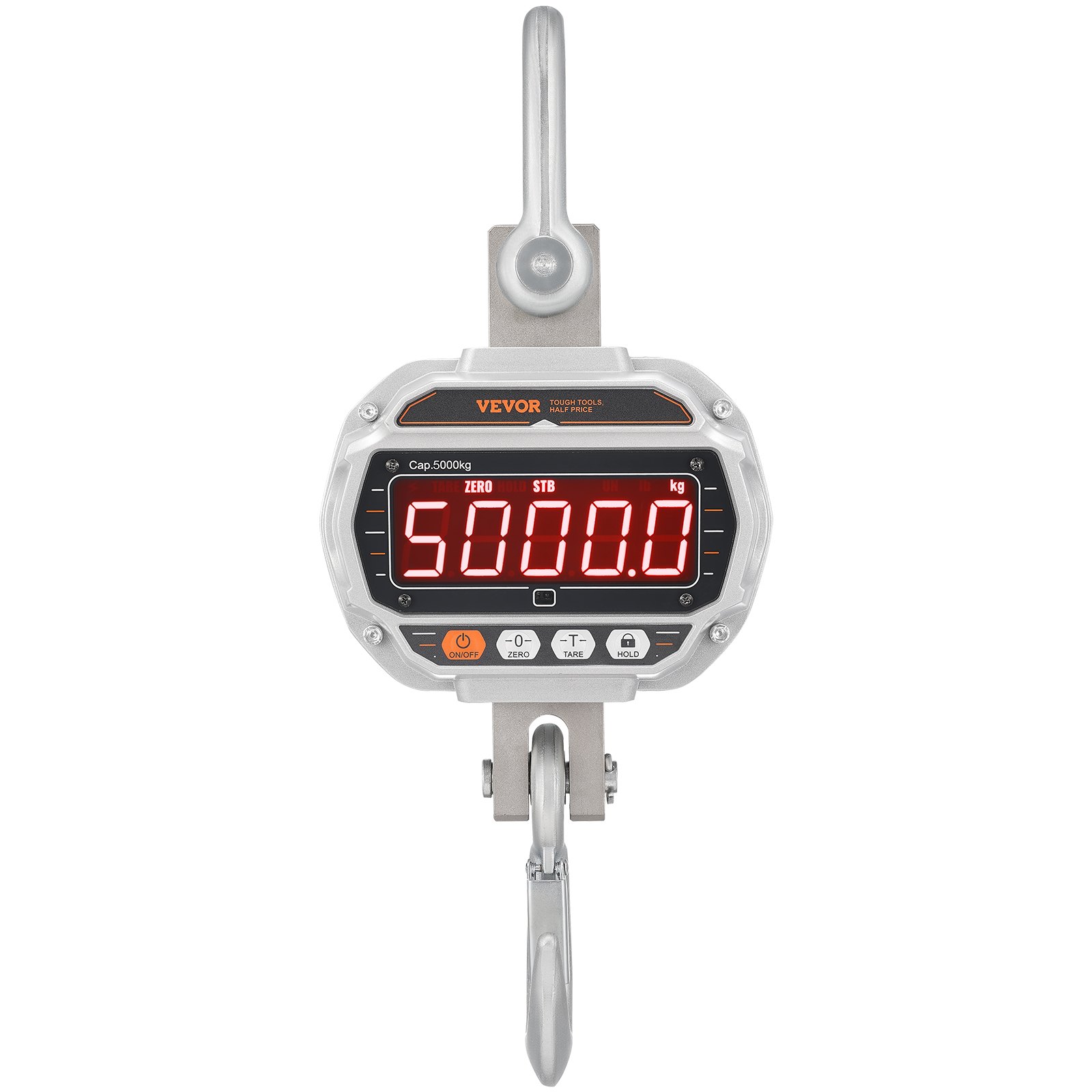 VEVOR Báscula Colgante Industrial 5000 kg Báscula de Grúa Digital con Control Remoto Carcasa de Aluminio Fundido, Pantalla LED de Alta Precisión para Granja, Caza, Pesca, Garaje al Aire Libre, Plata