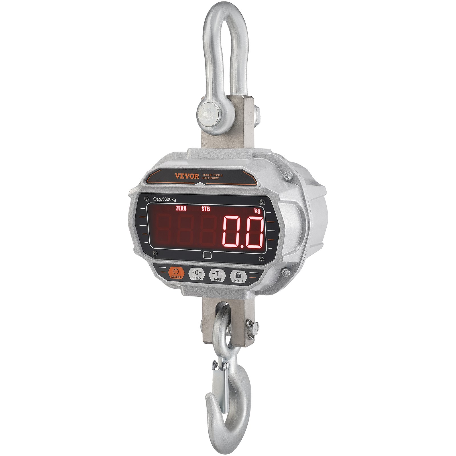 VEVOR Báscula Colgante Industrial 5000 kg Báscula de Grúa Digital con Control Remoto Carcasa de Aluminio Fundido, Pantalla LED de Alta Precisión para Granja, Caza, Pesca, Garaje al Aire Libre, Plata
