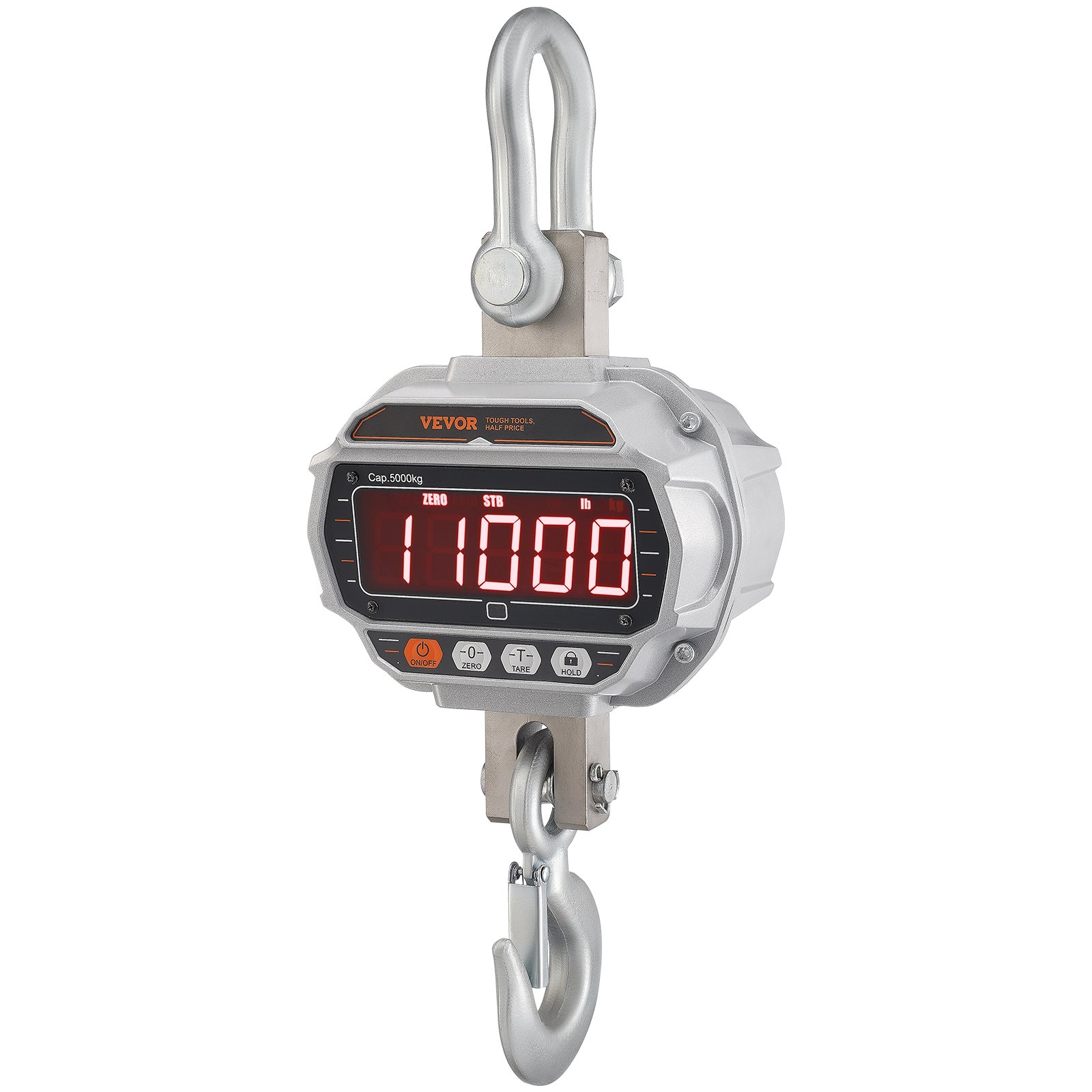 VEVOR Báscula Colgante Industrial 5000 kg Báscula de Grúa Digital con Control Remoto Carcasa de Aluminio Fundido, Pantalla LED de Alta Precisión para Granja, Caza, Pesca, Garaje al Aire Libre, Plata