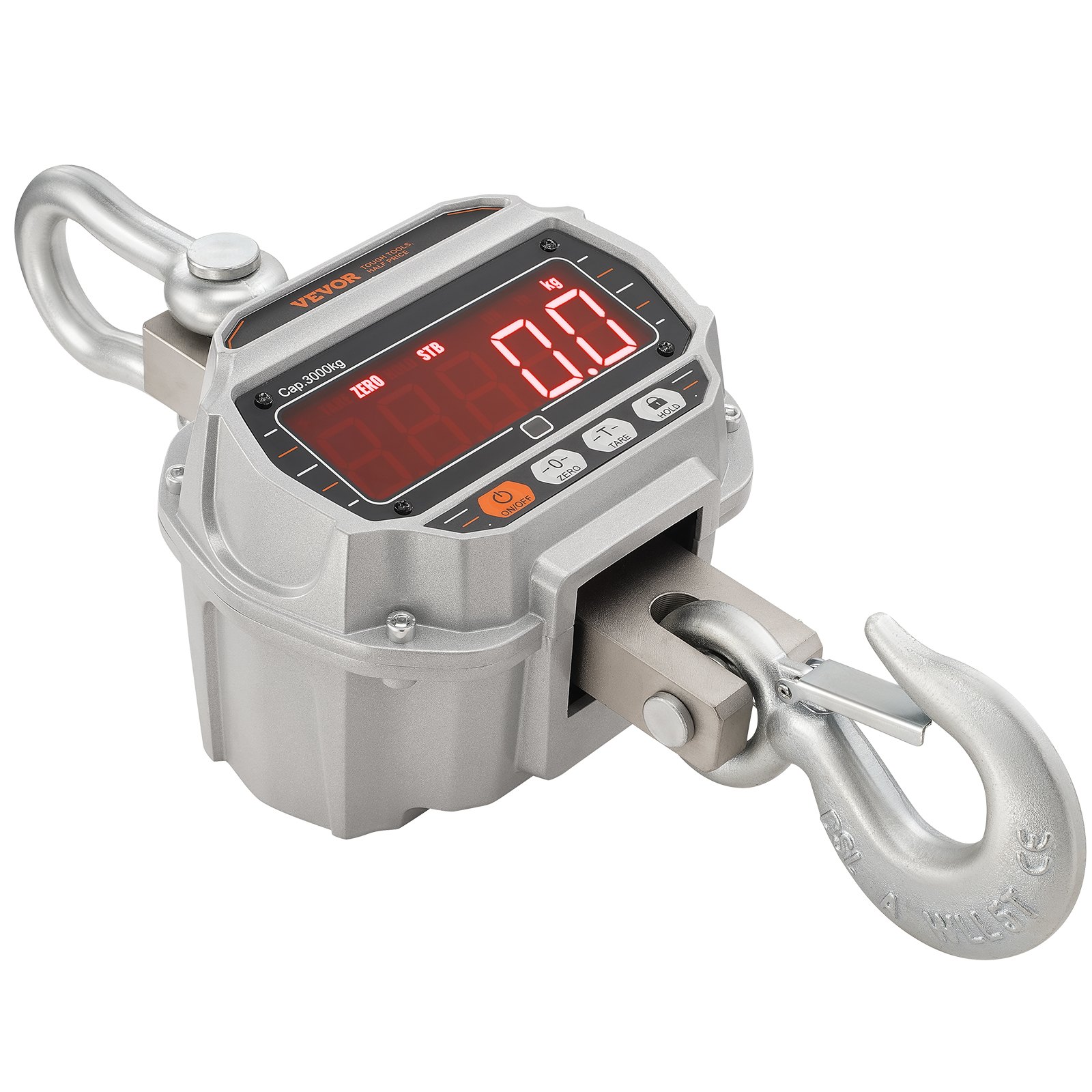 VEVOR Báscula Colgante Industrial 3000 kg Báscula de Grúa Digital con Control Remoto Carcasa de Aluminio Fundido, Pantalla LED de Alta Precisión para Granja, Caza, Pesca, Garaje al Aire Libre, Plata