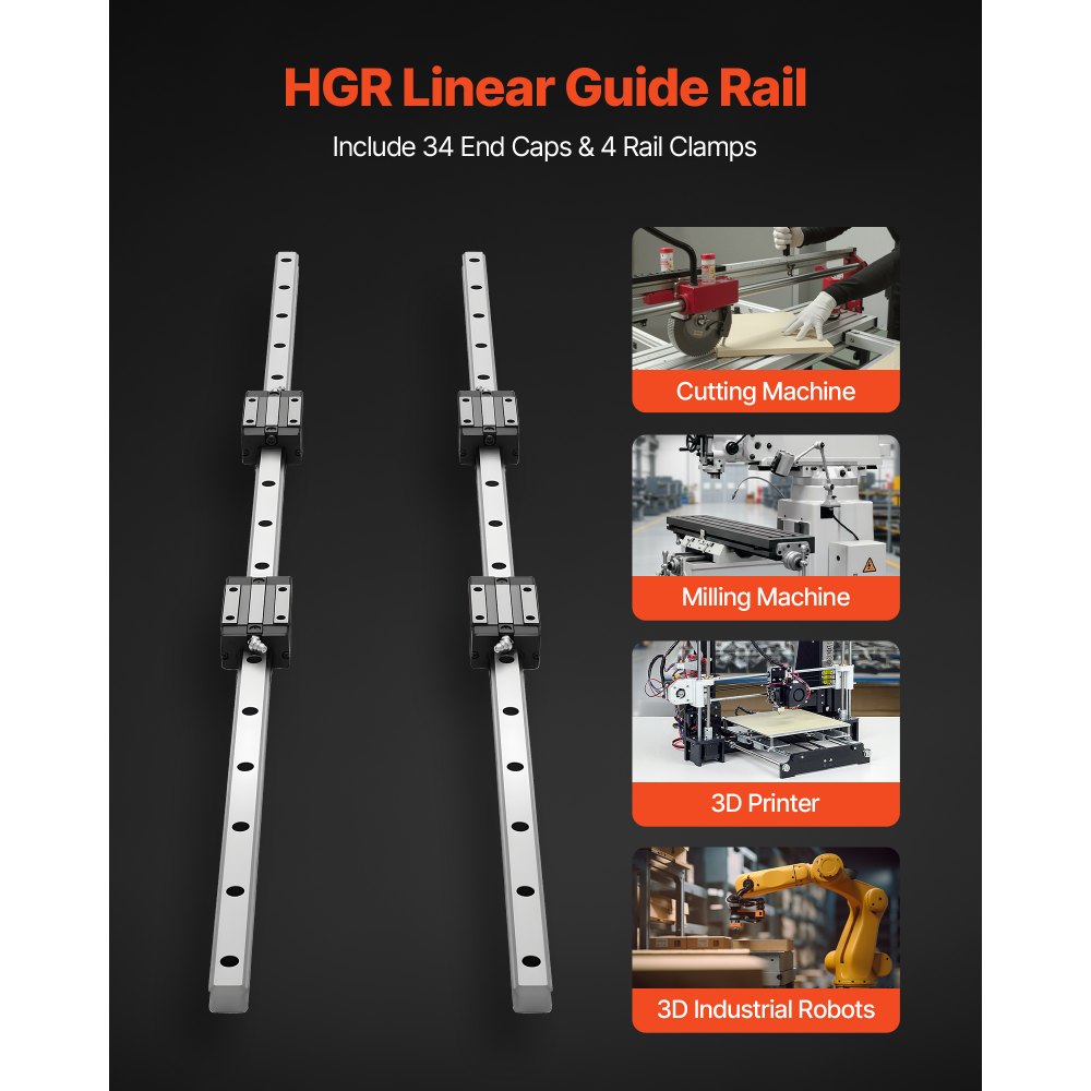 VEVOR Kit de Riel de Guía Lineal HGR20 2 Rieles 1000 mm, Eje Lineal con 4 Bloques Deslizantes con Rodamientos, Antioxidante y de Alta Precisión, para Bricolaje, Fresadoras CNC, Tornos, Impresoras 3D