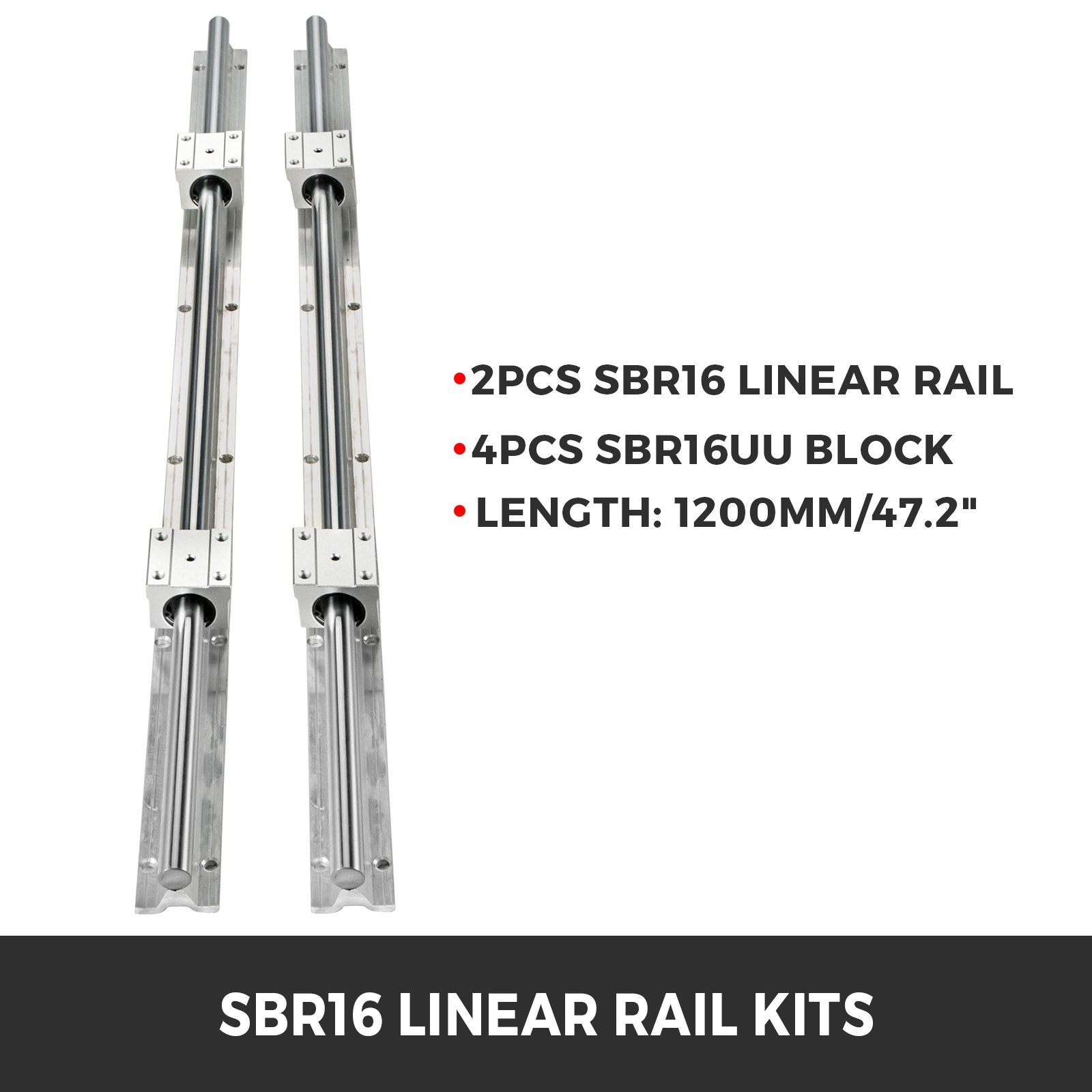 VEVOR Guia Lineal Juego de Rieles Lineales 2PCS 1200mm SBR16 4PCS SBR16UU Bloque para Máquinas Cnc Buenos para Enrutadores de Bricolaje Molinos Tornos