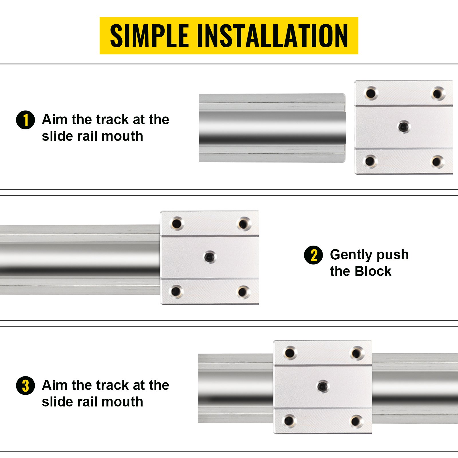 VEVOR Guia Lineal Juego de rieles lineales SBR16-300mm 2uds 300mm SBR16 4uds SBR16UU Bloque para máquinas de Cnc para Enrutadores de bricolaje Molinos